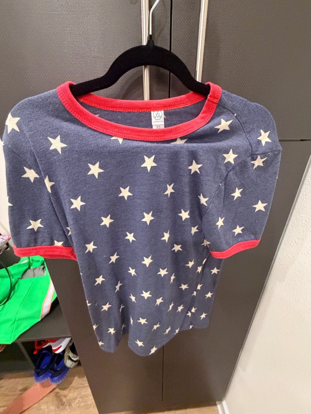 Alternative Navy Star-Print Short Sleeve Tee with Red Trim